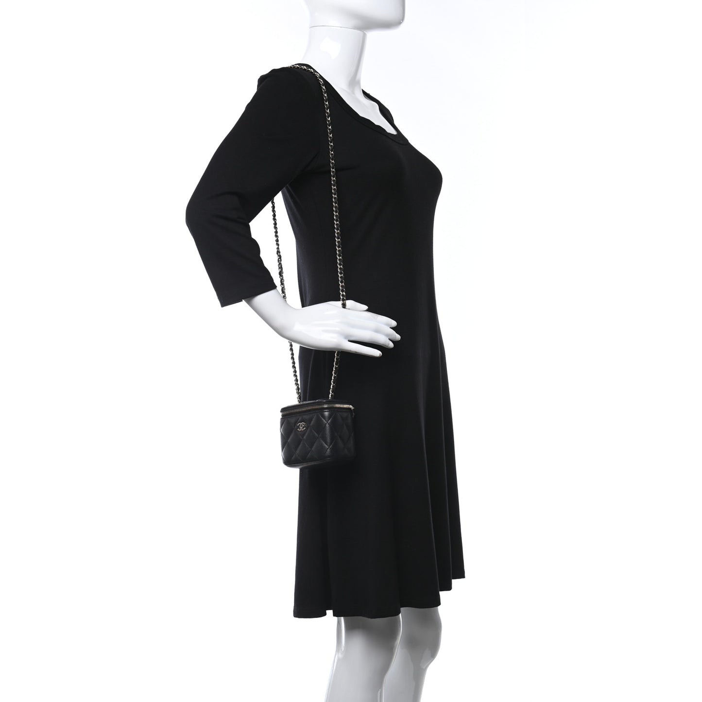 Caviar Quilted Mini Vanity Case With Chain Black