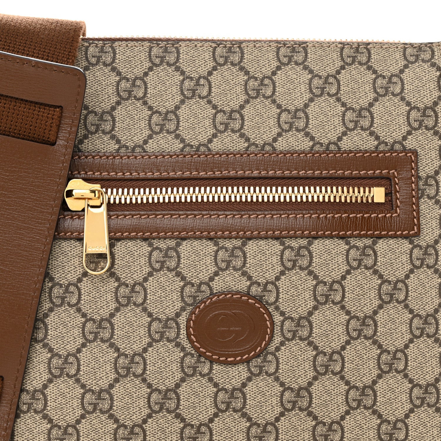 Gucci GG Supreme Monogram Azalea Calfskin Retro Interlocking G Flat Messenger Bag Beige Ebony Brown Sugar 7 of 9