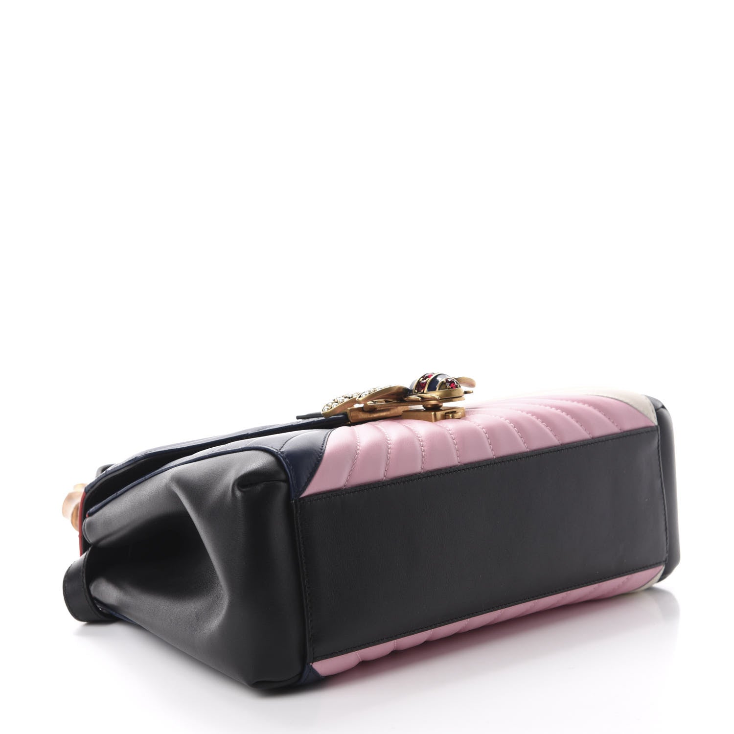 Gucci Calfskin Bamboo Trapuntata Queen Margaret Top Handle Bag Blue Agata Hibiscus Red Mystic White Sugar Pink 5 of 11