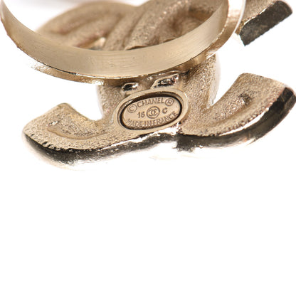 Chanel Crystal Double CC Ring 6.25 Light Gold 4 of 5