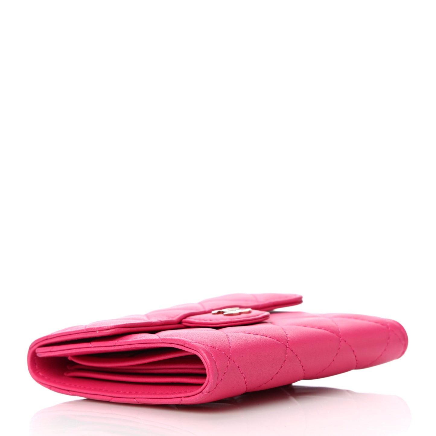 Lambskin Quilted Compact Flap Wallet Pink