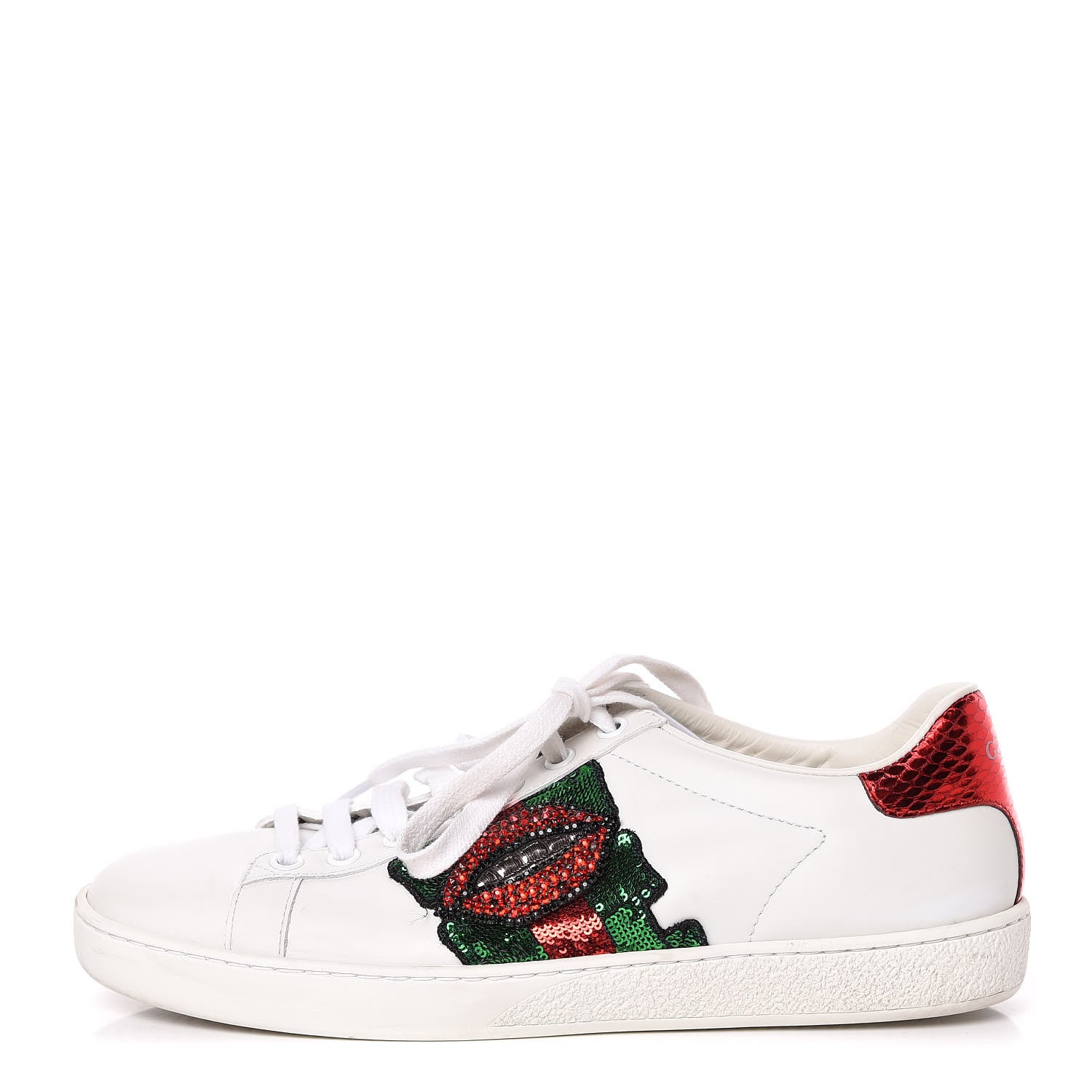 Gucci Calfskin Web Crystal Womens Mouth Ace Sneakers 37 White 1 of 17