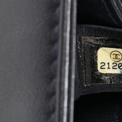 Chanel Shiny Goatskin Quilted Small Boy Top Handle Flap Navy Blue 7 of 14