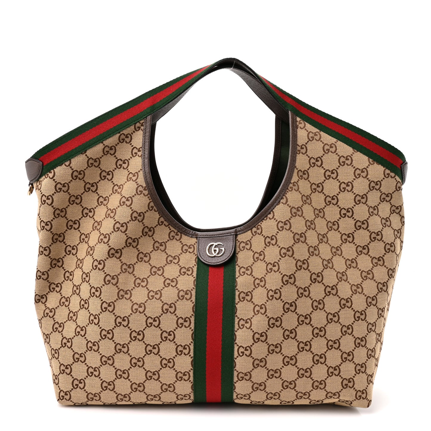 GG Monogram Web Large Giglio Tote Beige Brown