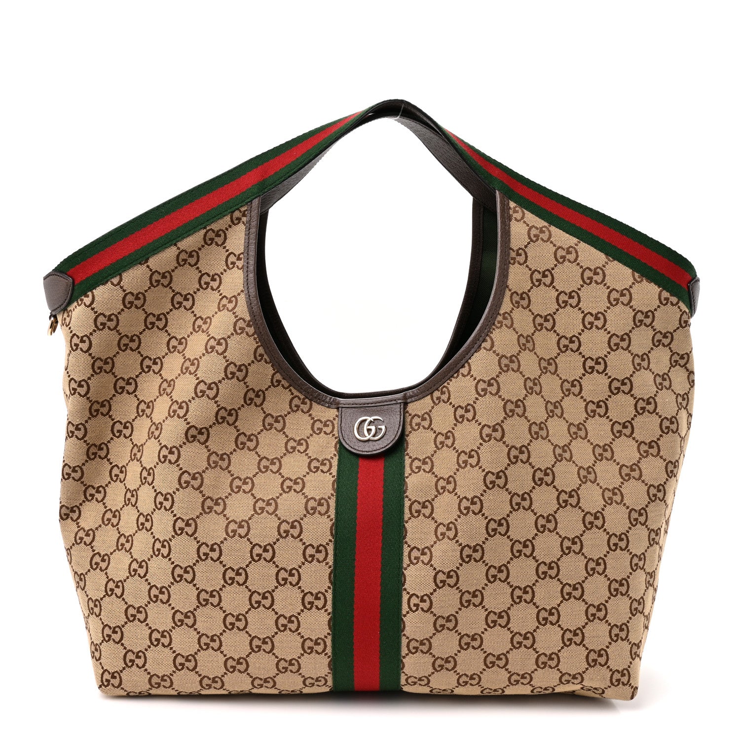 Gucci GG Monogram Web Large Giglio Tote Beige Brown 1 of 10