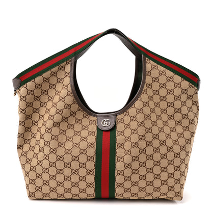 Gucci GG Monogram Web Large Giglio Tote Beige Brown 1 of 10