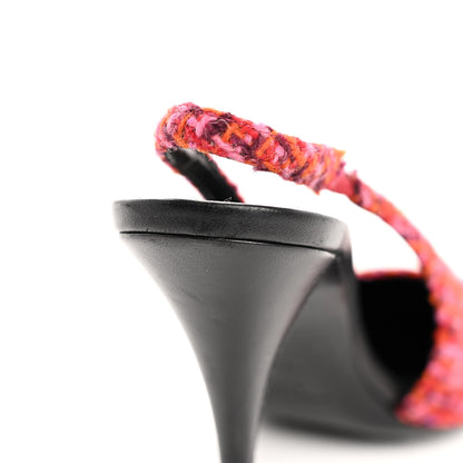 Saint Laurent Tweed Cap Toe Vesper Slingback Pumps 37 Pink 11 of 13