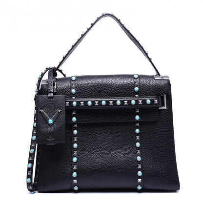 Valentino Garavani Alce Calfskin My Rockstud Rolling Frame Bag Black 1 of 15