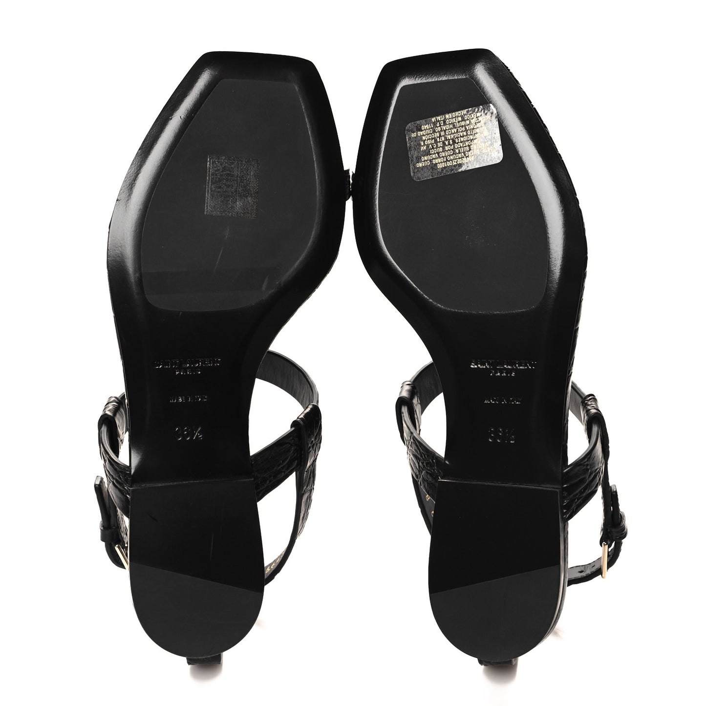 Calfskin Crocodile Embossed Cassandra Monogram Sandals 36.5 Black