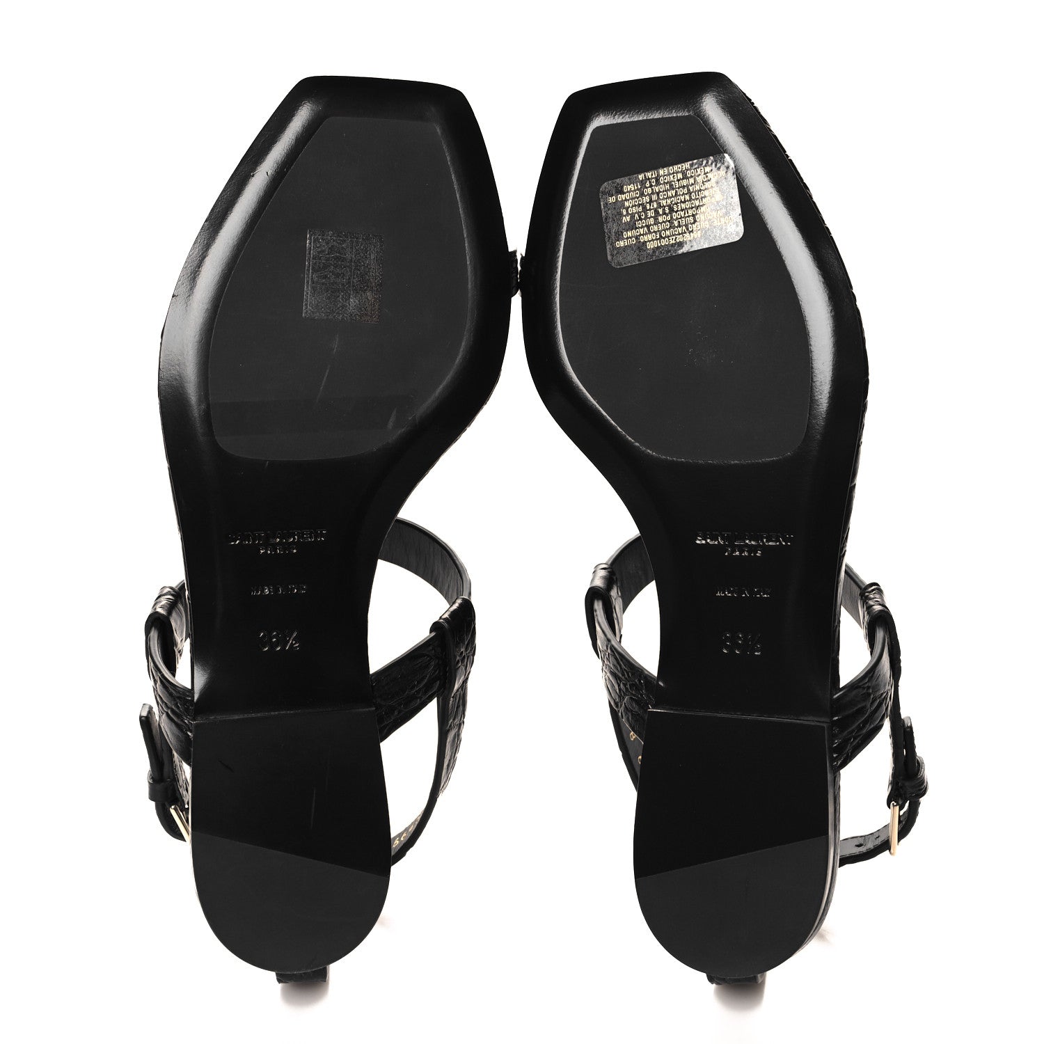 Saint Laurent Calfskin Crocodile Embossed Cassandra Monogram Sandals 36.5 Black 6 of 9