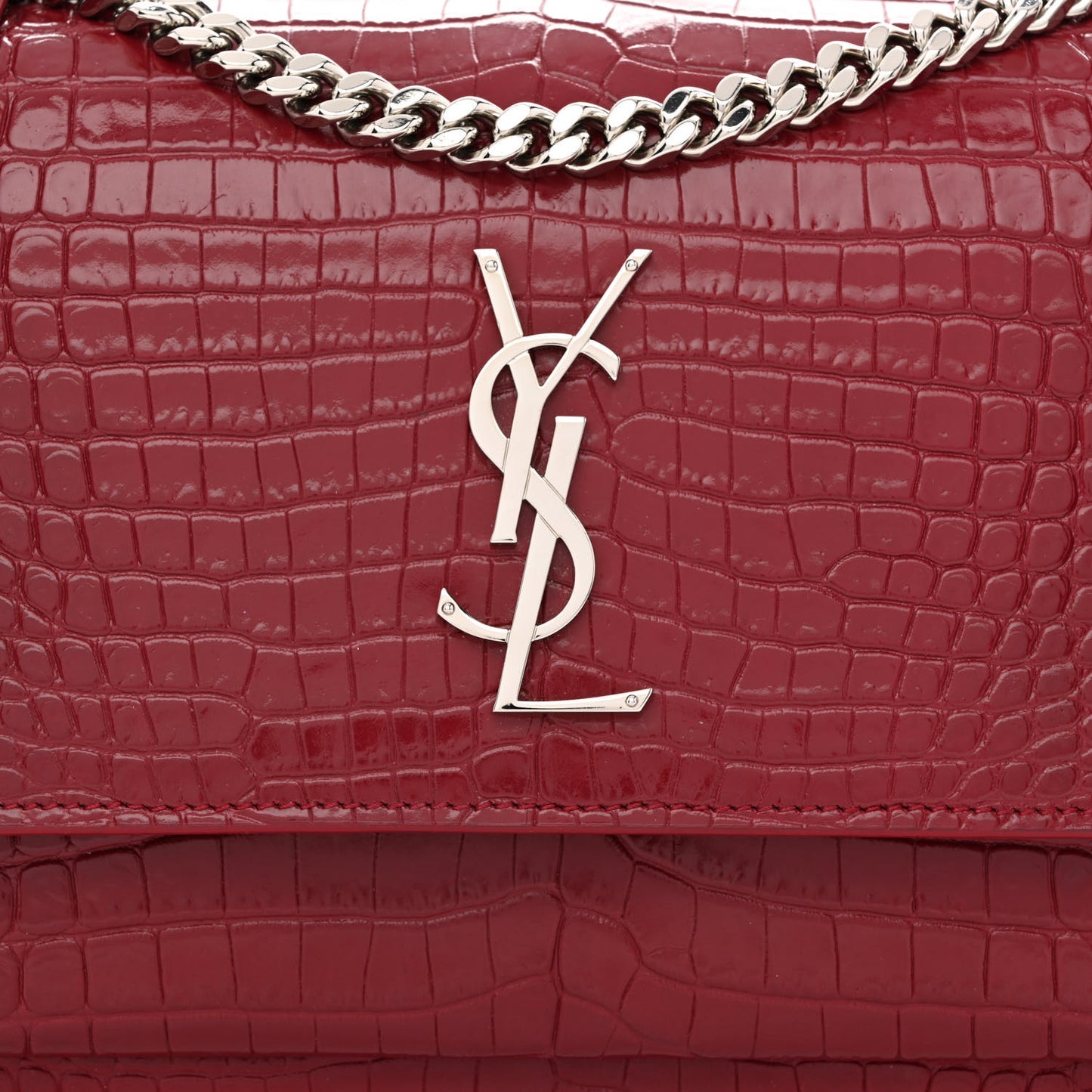 Calfskin Crocodile Embossed Medium Monogram Sunset Palissandre