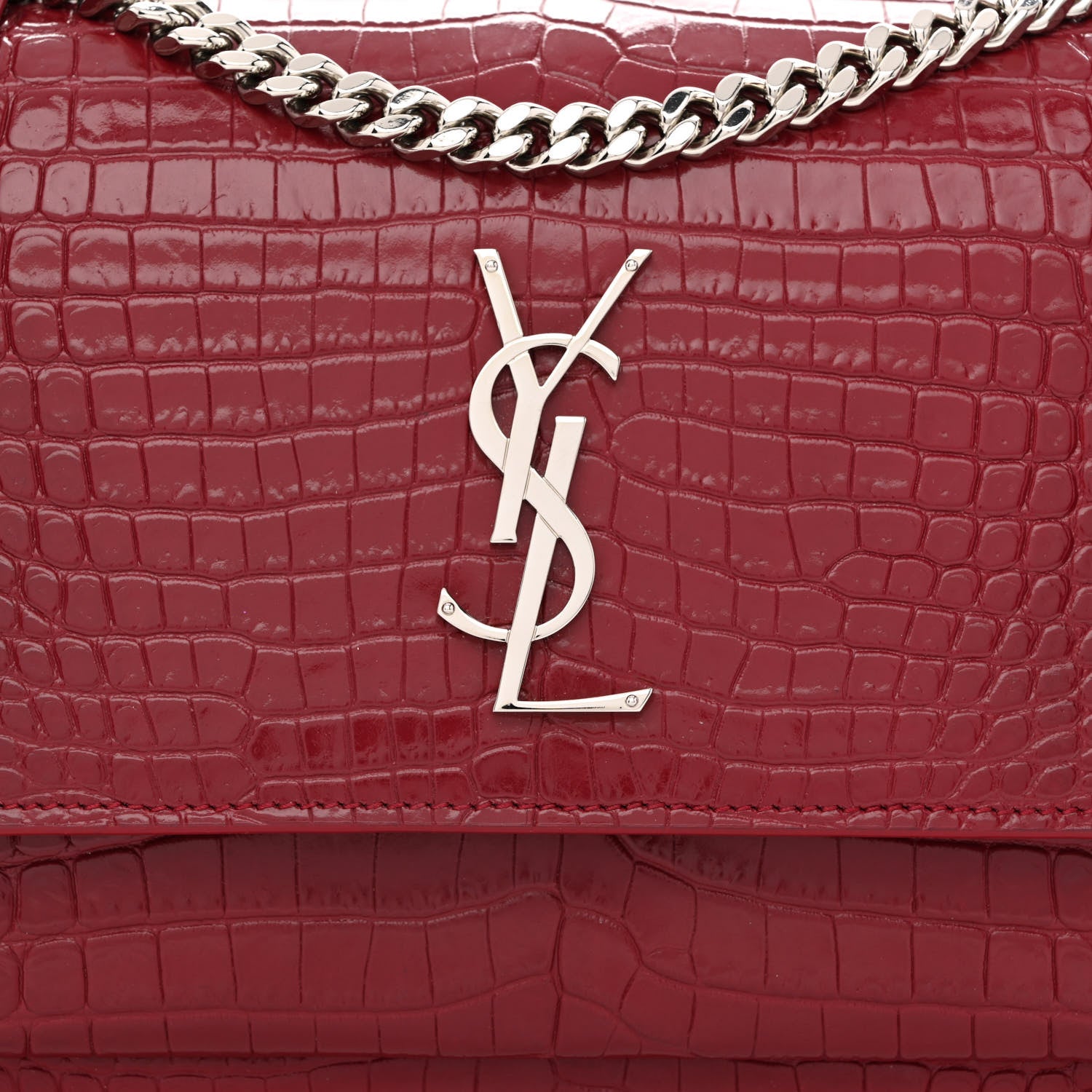 Saint Laurent Calfskin Crocodile Embossed Medium Monogram Sunset Palissandre 8 of 11