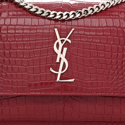 Saint Laurent Calfskin Crocodile Embossed Medium Monogram Sunset Palissandre 8 of 11