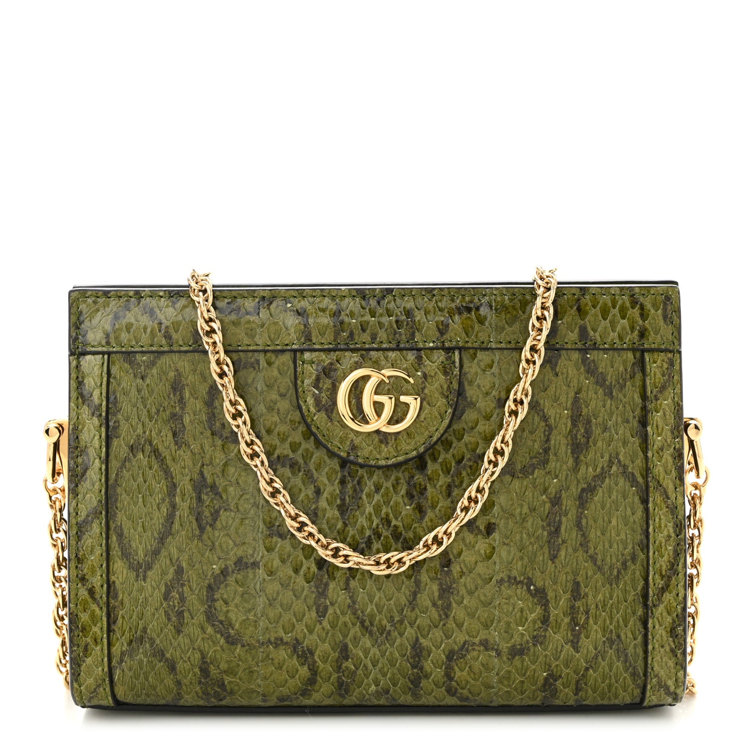 Gucci Snakeskin GG Mini Ophidia Chain Shoulder Bag Green 1 of 10