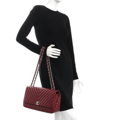 Chanel Lambskin Chevron Quilted Large Surpique Flap Dark Red 3 of 9