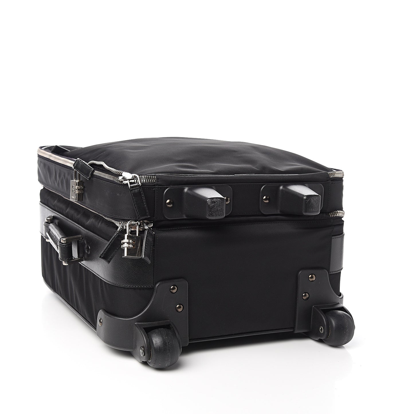 Tessuto Nylon Saffiano Trolley Luggage Black