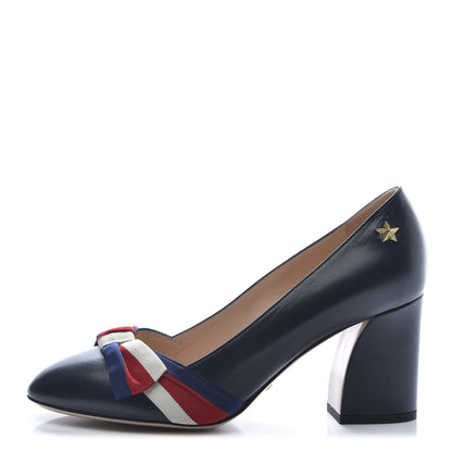 Gucci Malaga Kid Web Bow Pumps 38.5 Navy 1 of 9