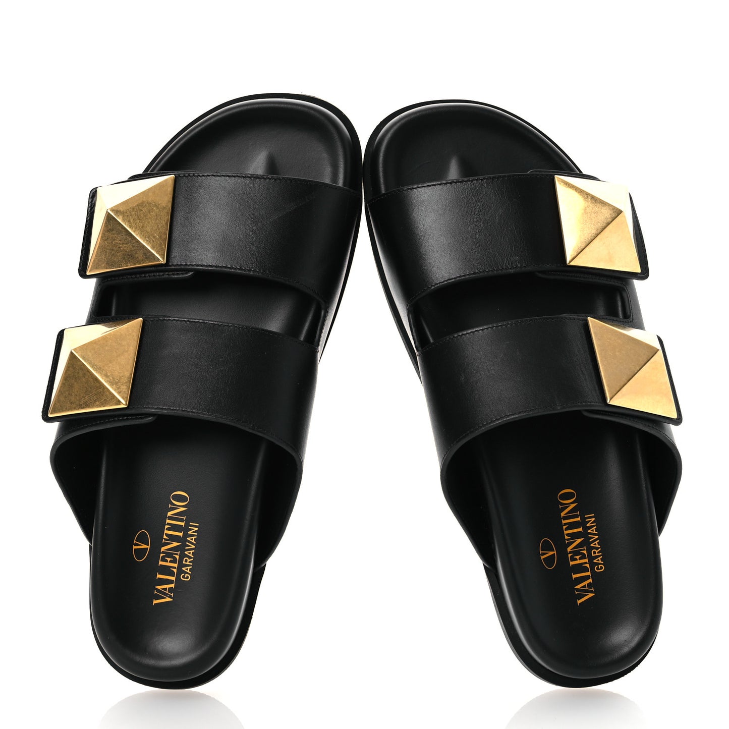 Calfskin Roman Stud Slide Sandals 37 Black