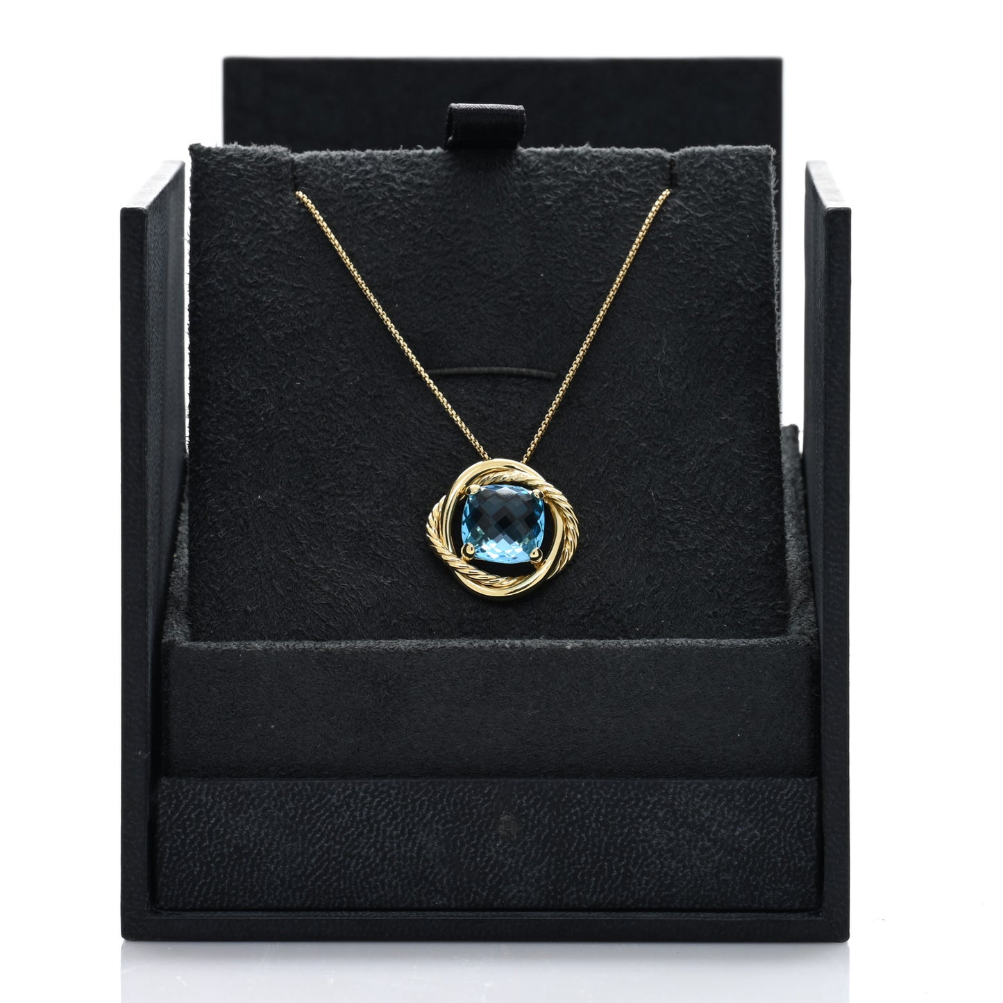 18K Yellow Gold Blue Topaz 11mm Infinity Pendant Necklace
