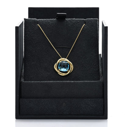 David Yurman 18K Yellow Gold Blue Topaz 11mm Infinity Pendant Necklace 5 of 5