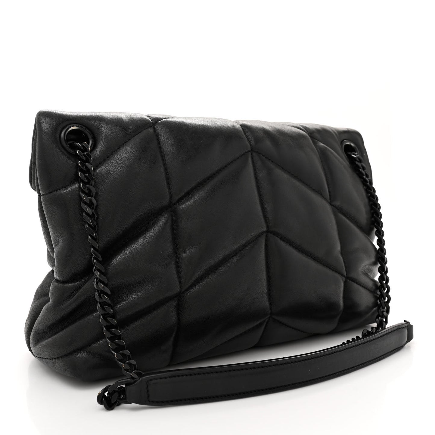 Lambskin Quilted Monogram Monochrome Small Loulou Puffer Chain Satchel Black