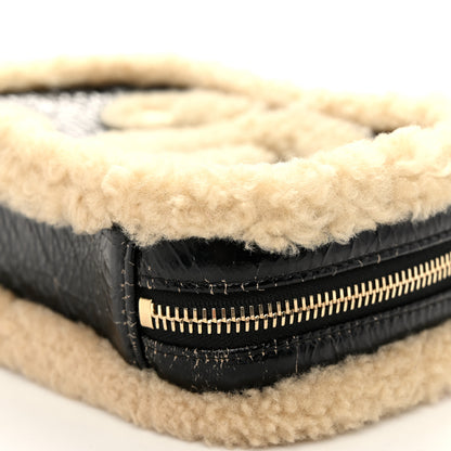 Chanel Shiny Crumpled Sheepskin Shearling Waist Bag Black Beige 10 of 10