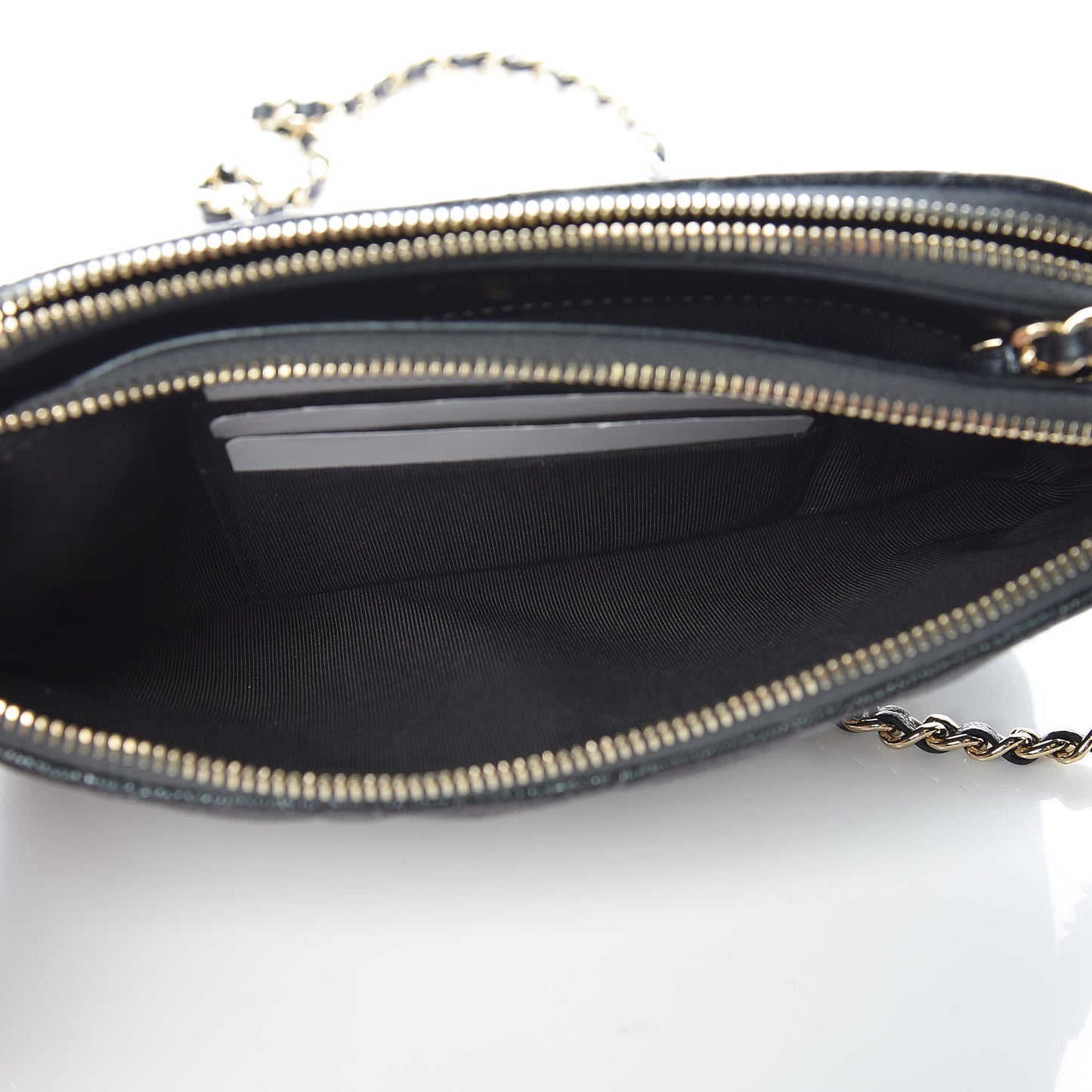 Iridescent Caviar Quilted Clutch With Chain Black