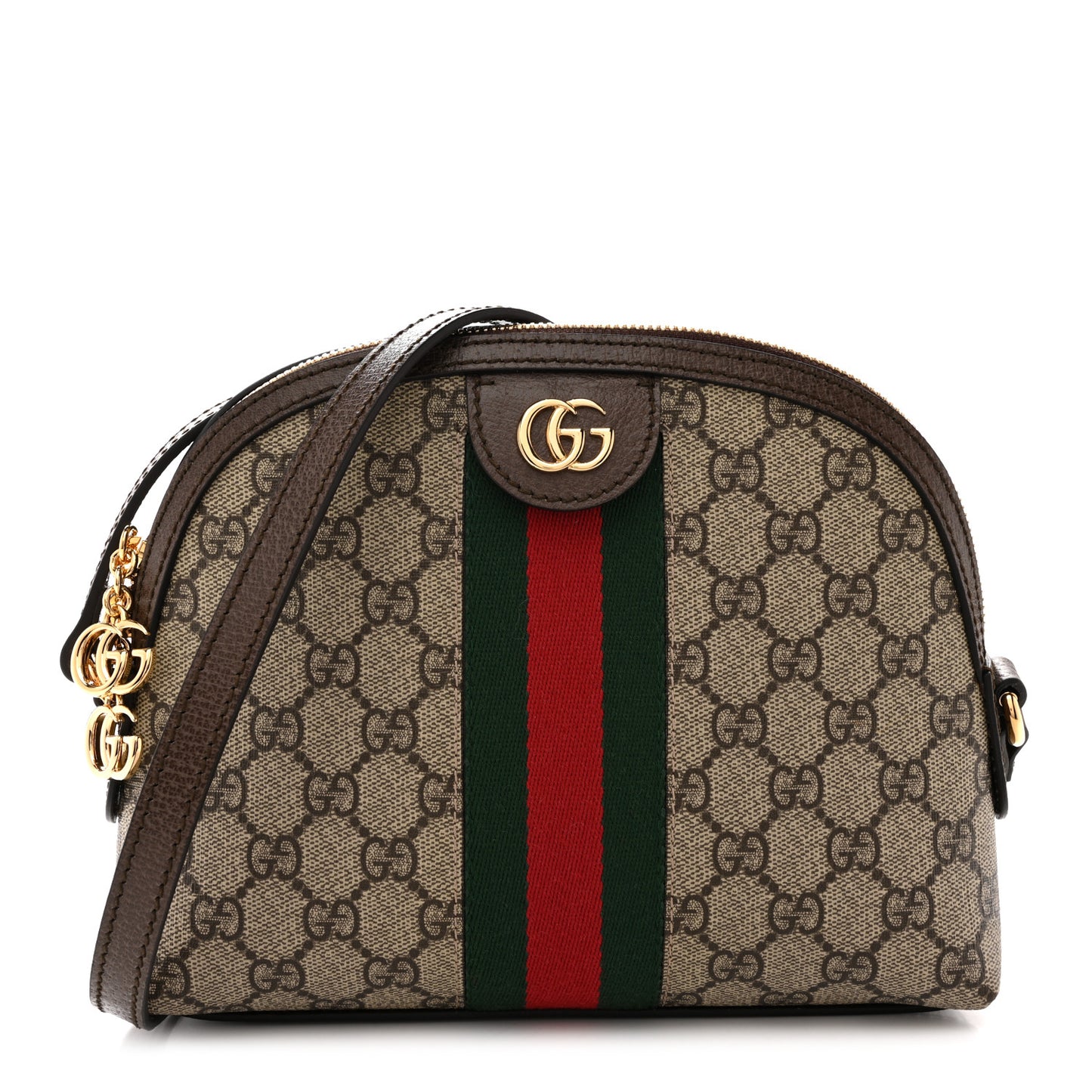 GG Supreme Monogram Textured Dollar Calfskin Web Small Ophidia Dome Shoulder Bag Beige Ebony New Acero Brown