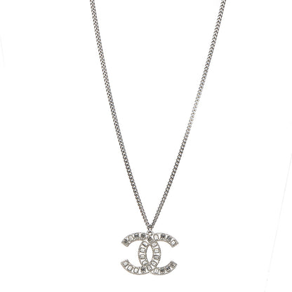 Chanel Baguette Crystal Glitter Large CC Necklace Silver 1 of 5