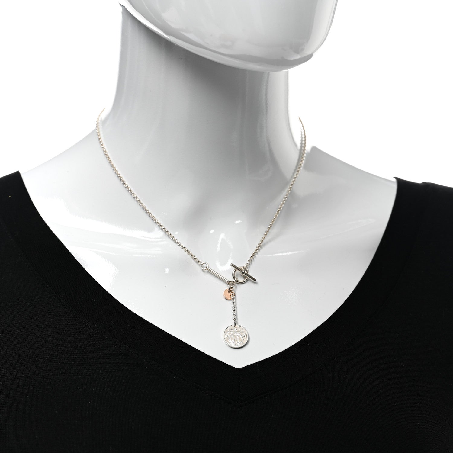 Hermes Sterling Silver 18K Rose Gold PM Ex-Libris Pendant Necklace 2 of 5