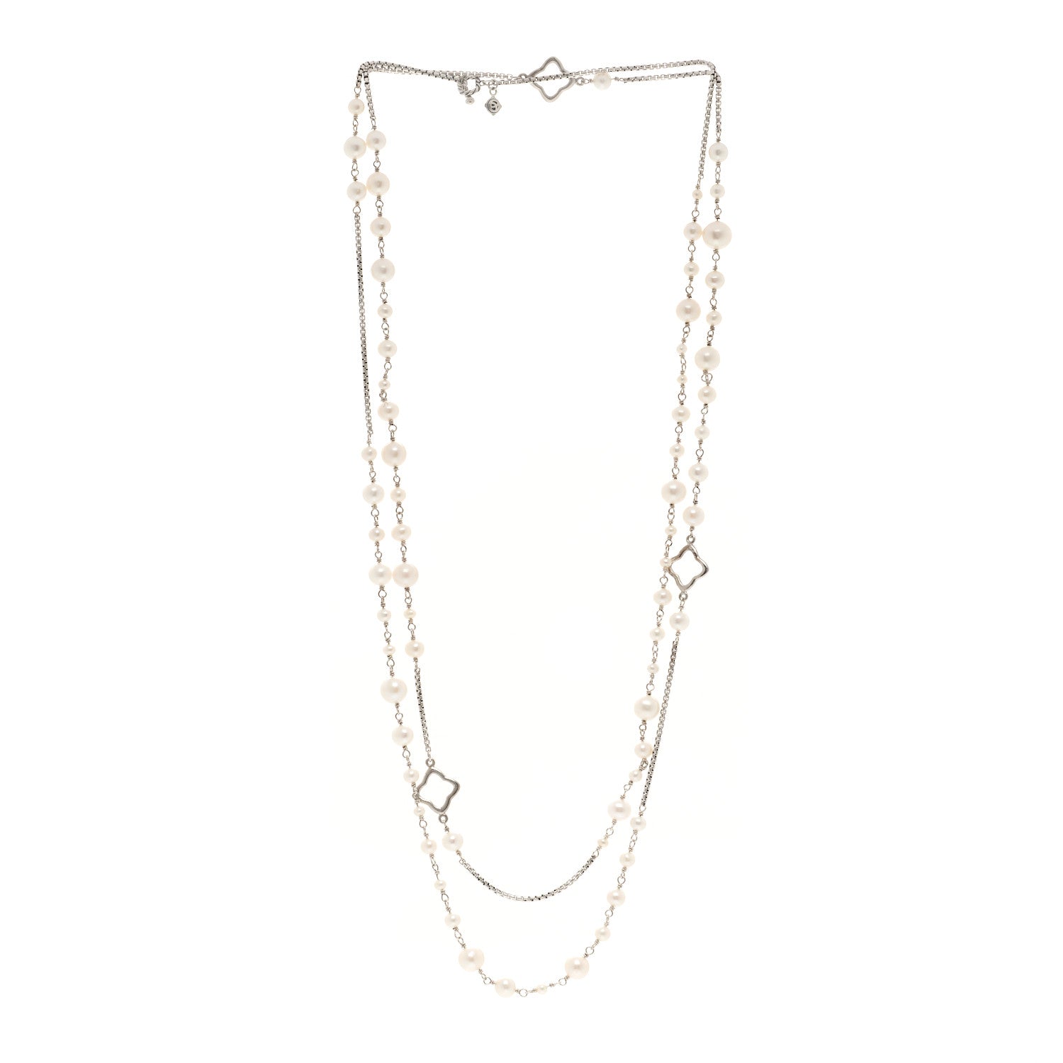 David Yurman Sterling Silver Cultured Pearl Quatrefoil Long Chain Necklace 3 of 4