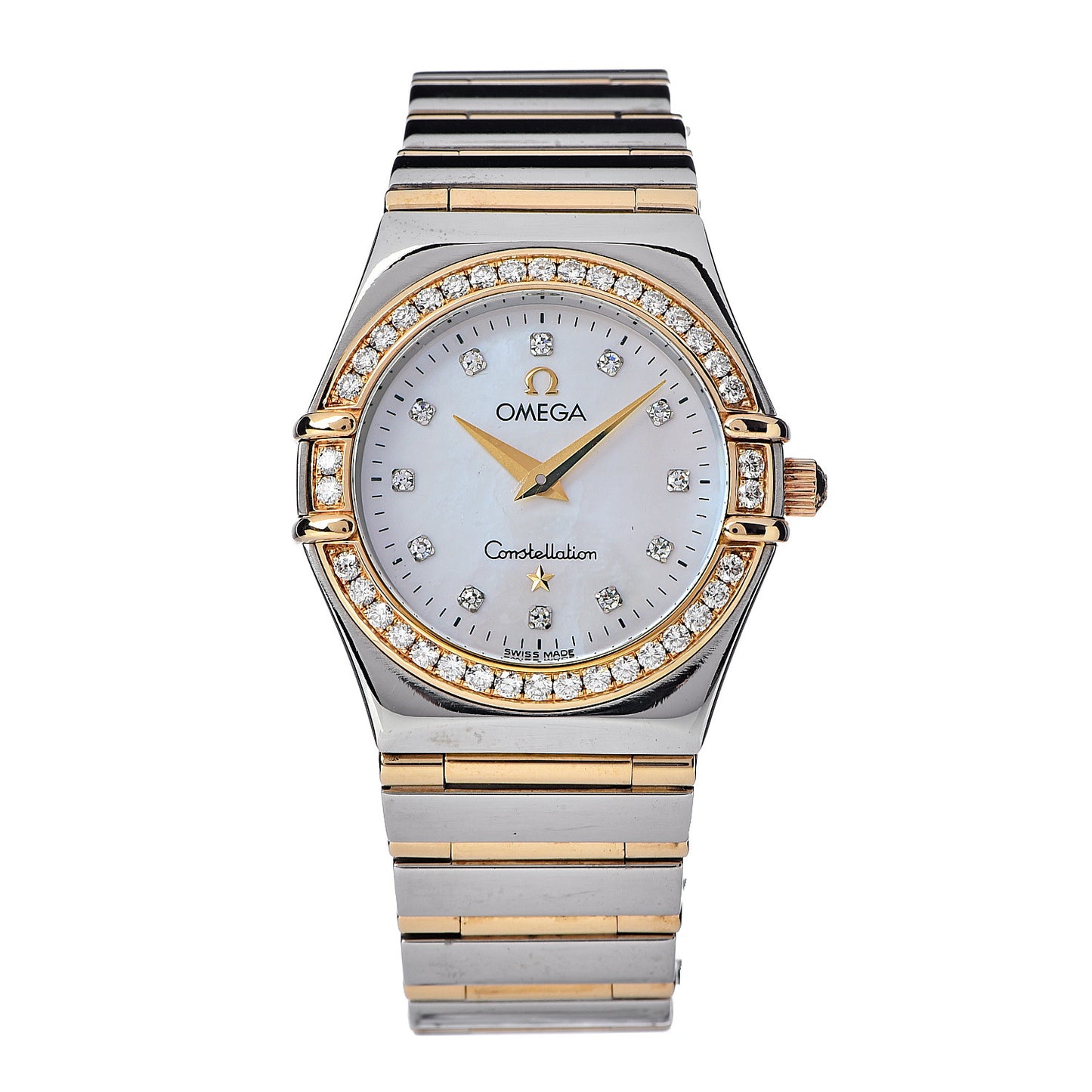 Stainless Steel 18K Yellow Gold Diamond Bezel Mother of Pearl 25mm Constellation Quartz Watch 1277.75.00