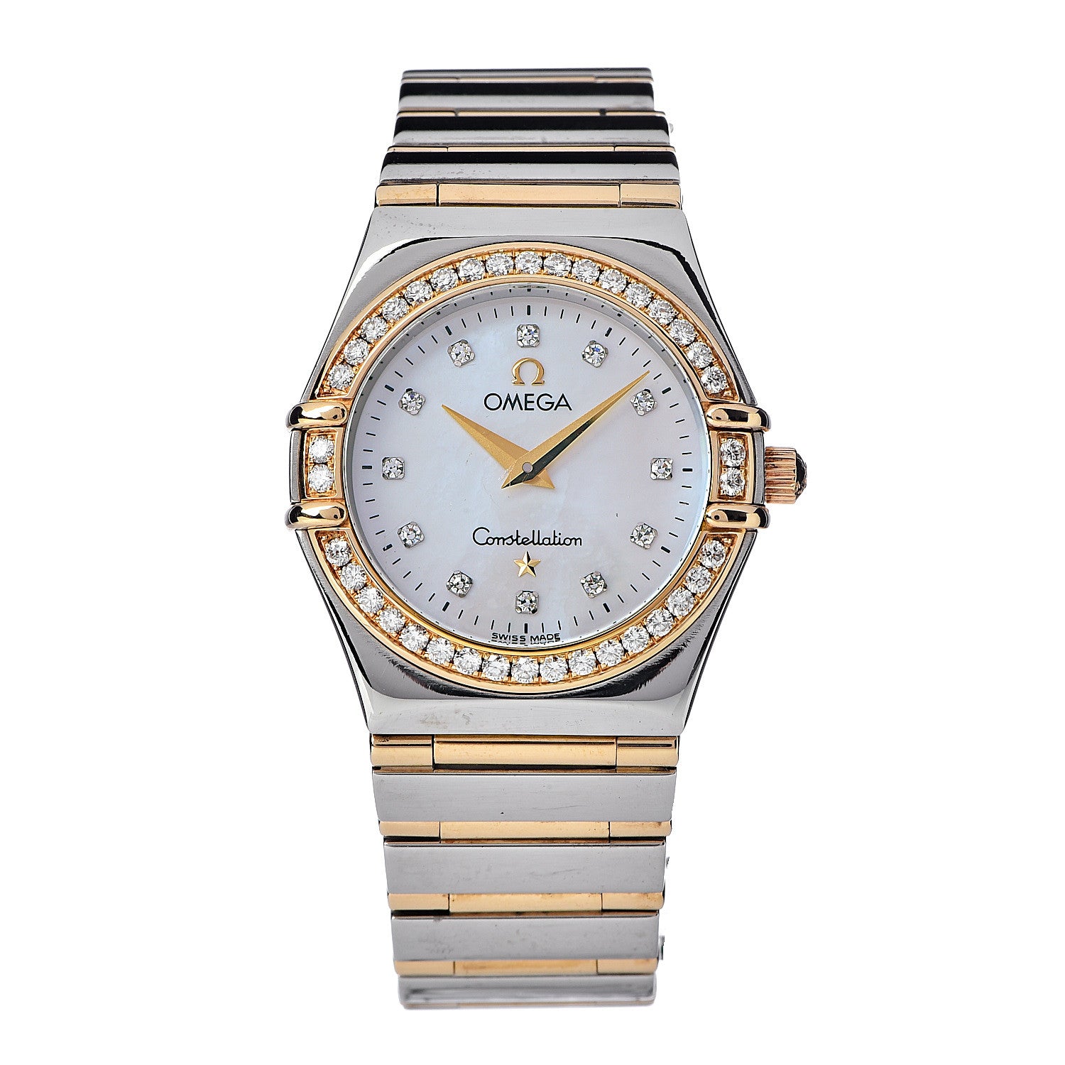 Omega Stainless Steel 18K Yellow Gold Diamond Bezel Mother of Pearl 25mm Constellation Quartz Watch 1277.75.00 1 of 6