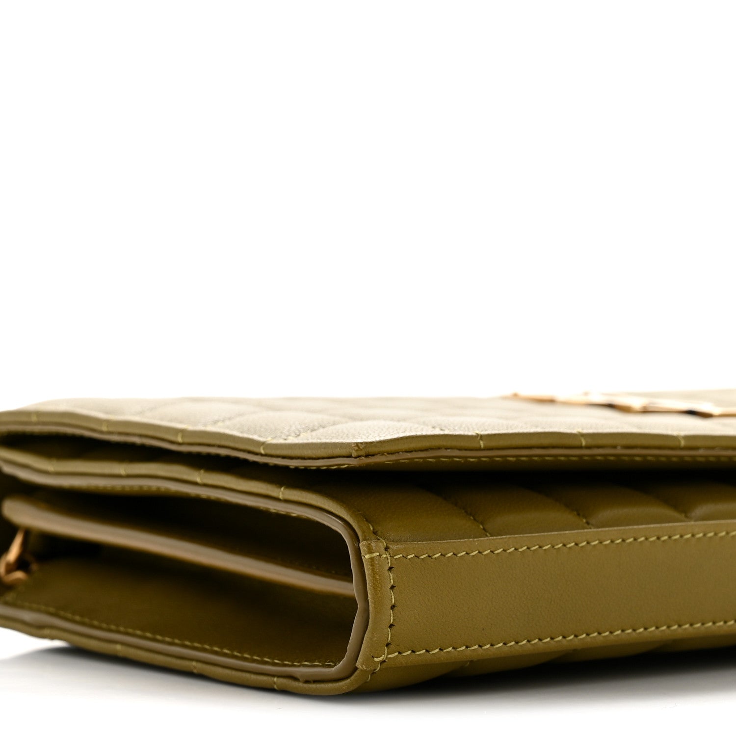 Saint Laurent Lambskin Carre Quilted Cassandre Chain Wallet Olive Drab 9 of 14