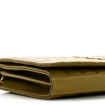 Saint Laurent Lambskin Carre Quilted Cassandre Chain Wallet Olive Drab 9 of 14