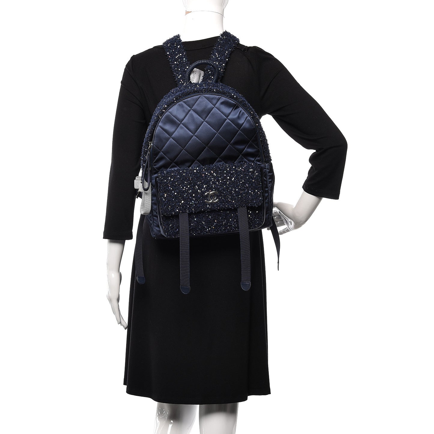 Tweed Nylon Quilted Astronaut Essentials Backpack Navy