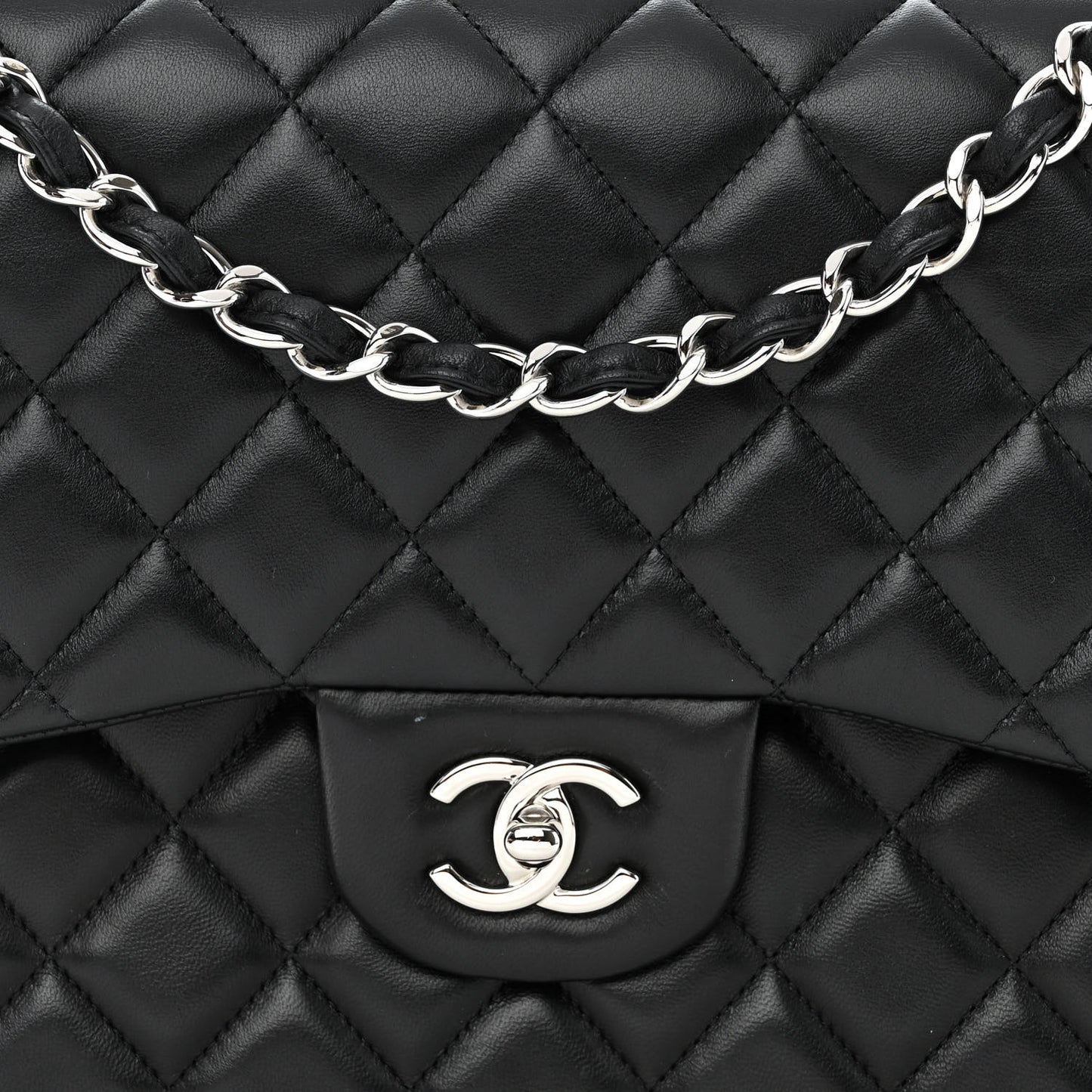 Lambskin Quilted Jumbo Double Flap Black