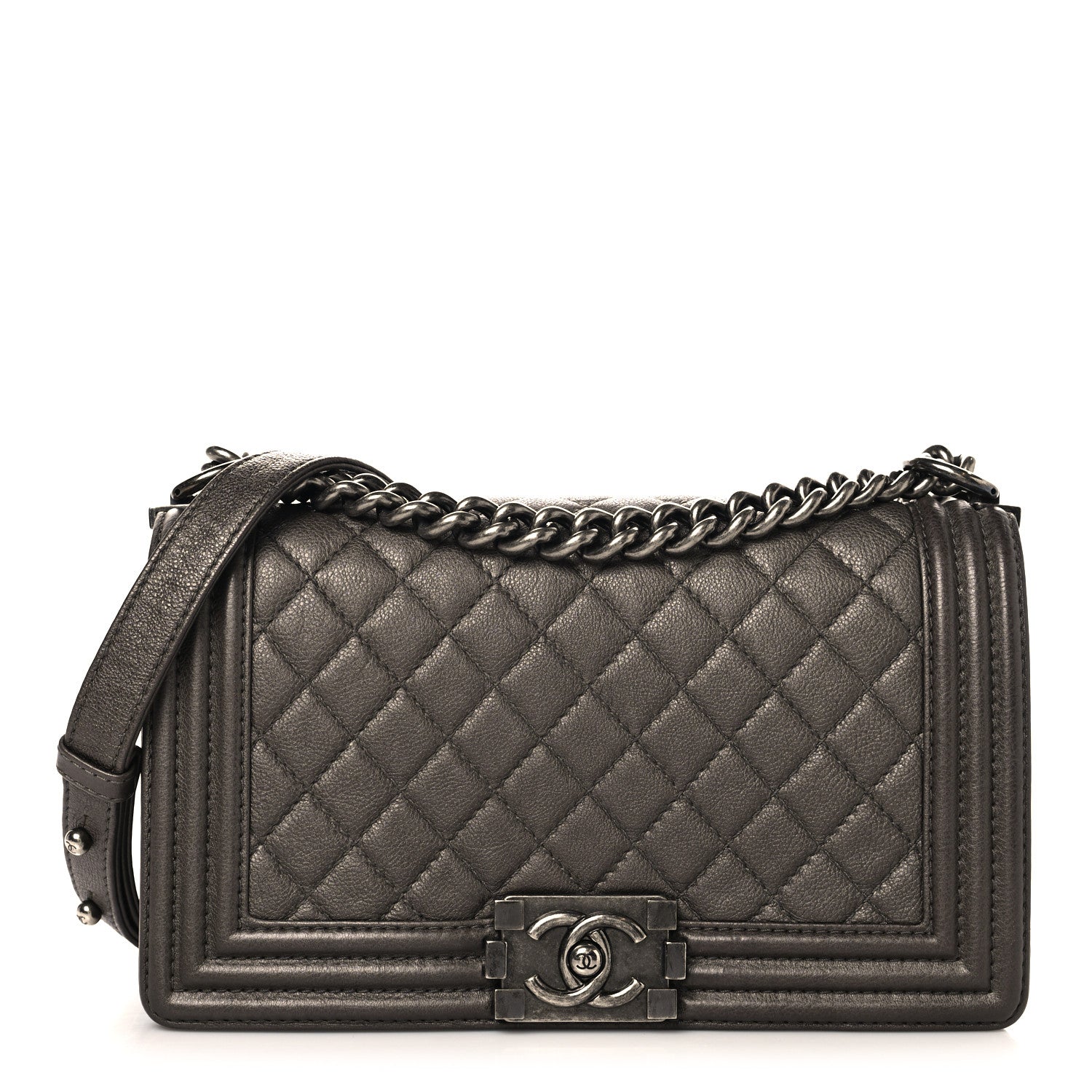 Chanel Metallic Calfskin Quilted Medium Boy Flap Pewter 1 of 10
