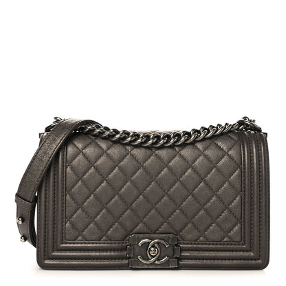 Chanel Metallic Calfskin Quilted Medium Boy Flap Pewter 1 of 10