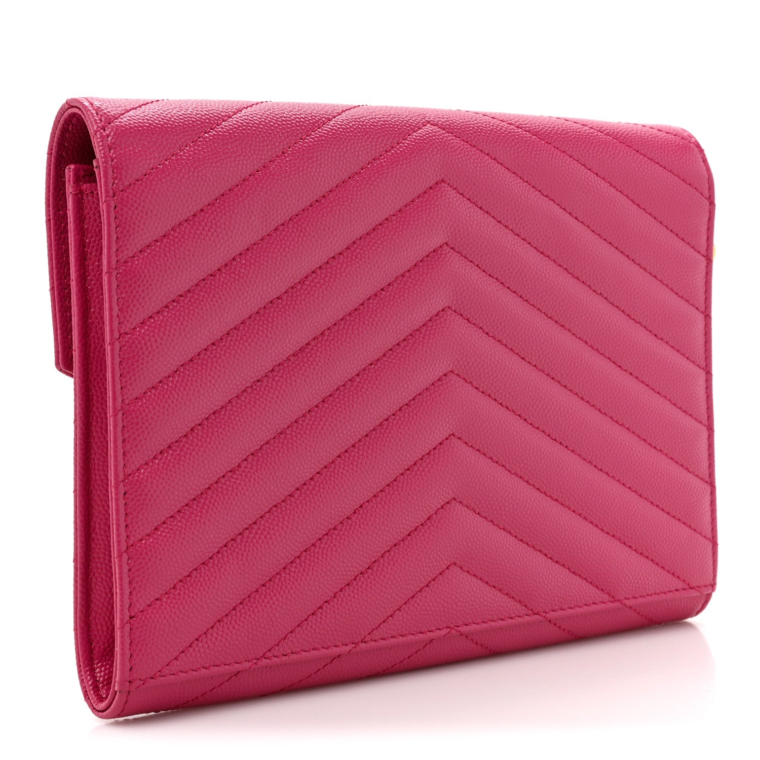 Saint Laurent Grain De Poudre Matelasse Chevron Monogram Envelope Clutch Fuchsia 3 of 10