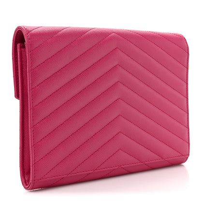 Saint Laurent Grain De Poudre Matelasse Chevron Monogram Envelope Clutch Fuchsia 3 of 10