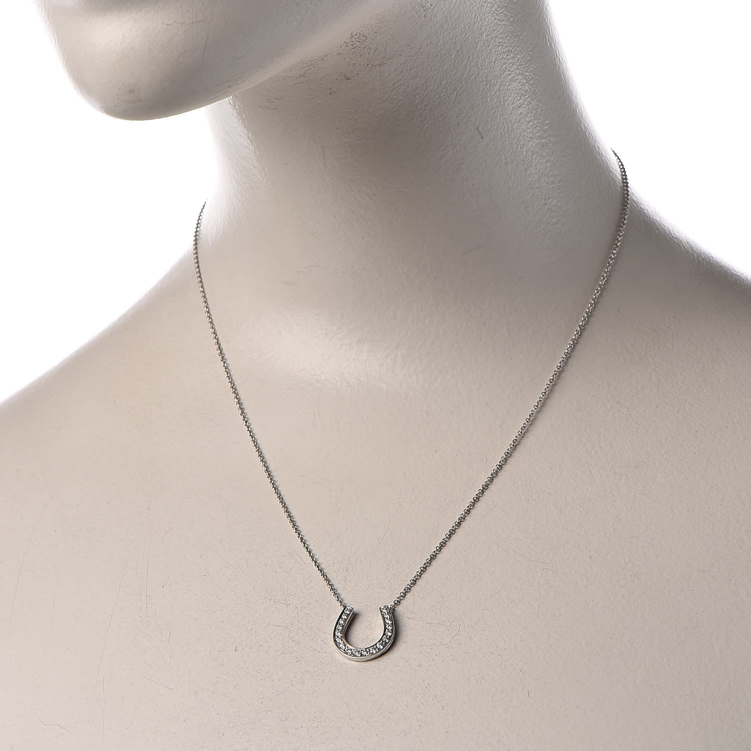 Tiffany Platinum Diamond Horseshoe Pendant Necklace 2 of 8