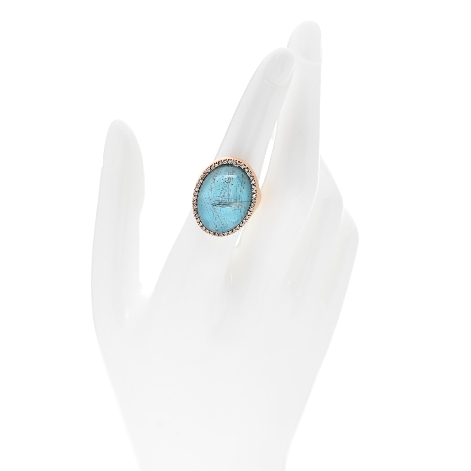 Roberto Coin 18K Rose Gold Brown Diamond Blue Rutilated Quartz Cocktail Ring 53 6.25 2 of 5