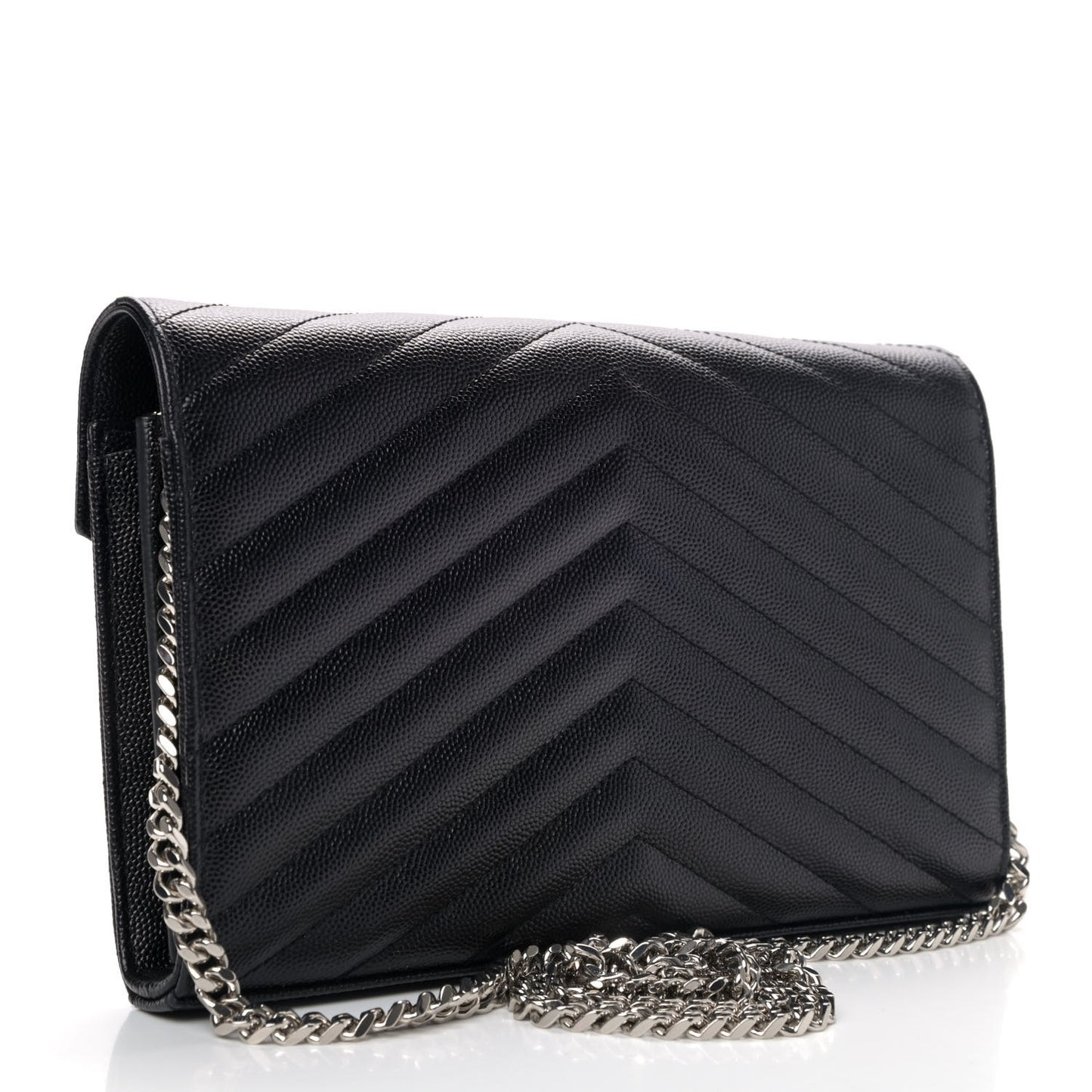 Grain De Poudre Matelasse Chevron Monogram Chain Wallet Black