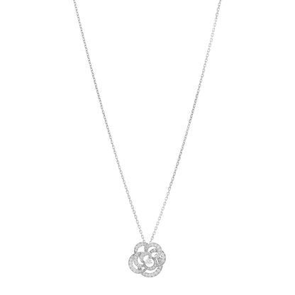 Chanel 18K White Gold Diamond Small Fil De Camelia Pendant Necklace 1 of 5