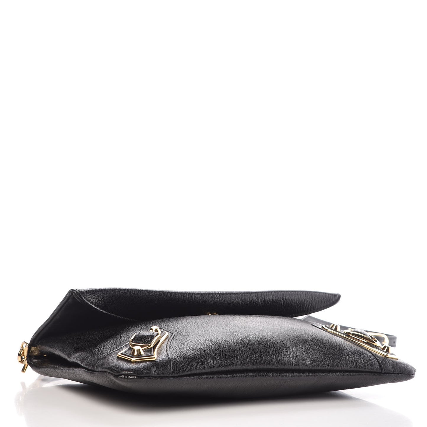 Chevre Gold Metallic Edge Hardware Envelope Clutch Black