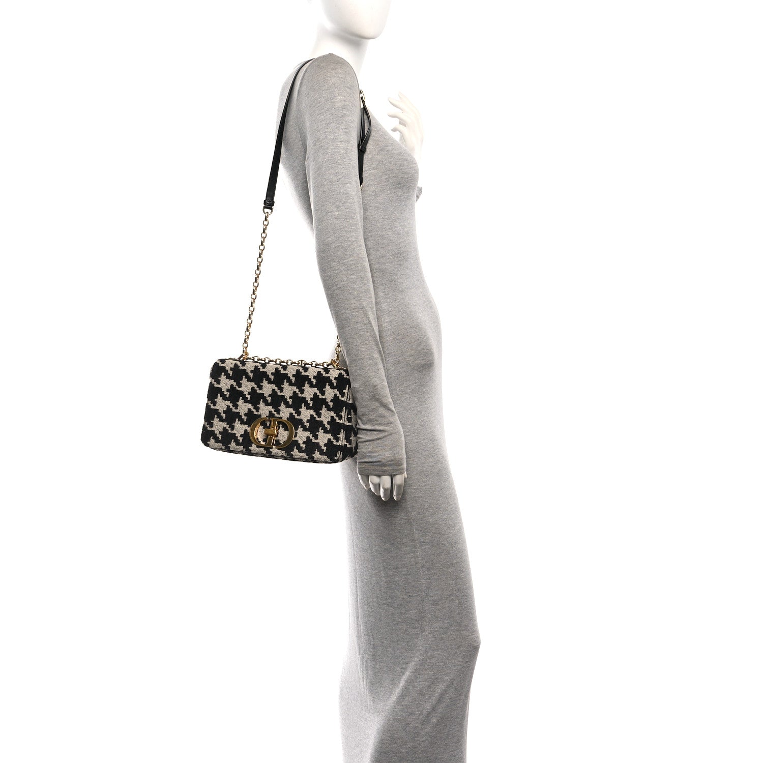 Christian Dior Technical Canvas Macro Houndstooth Medium Caro Bag Black White 2 of 9