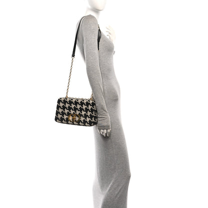 Christian Dior Technical Canvas Macro Houndstooth Medium Caro Bag Black White 2 of 9
