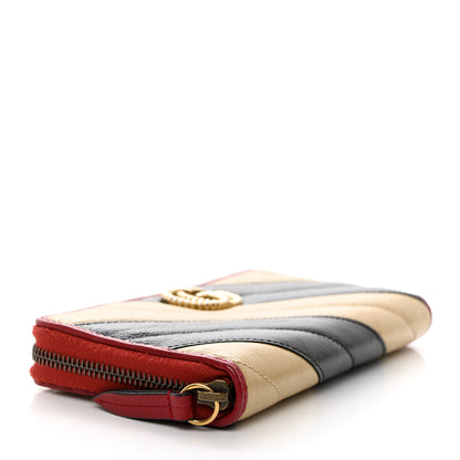 Gucci Azalea Calfskin Matelasse Diagonal Patchwork Torchon GG Marmont Zip Around Wallet Black Beige Romantic Cerise 4 of 8