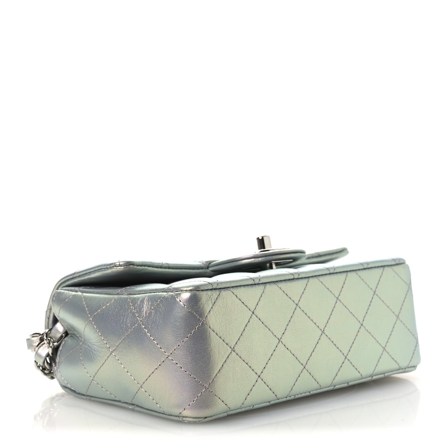 Chanel Iridescent Calfskin Quilted Mini Rectangular Flap Light Blue 4 of 10